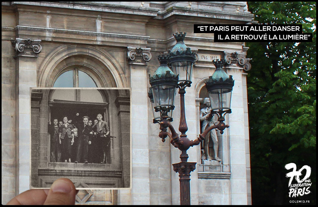 Hôtel de ville. On lève le poing de la victoire aux fenêtres de l’Hôtel de Ville. L’ennemi est en fuite !