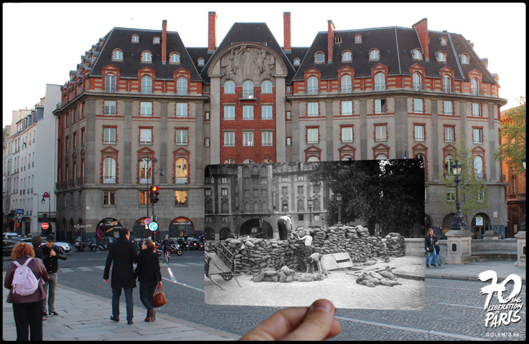 Pont Neuf. 23 août 1944. Barricade sur le Pont-Neuf photographiée par Roger-Viollet.