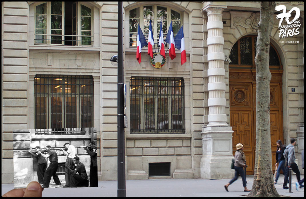À deux pas de Notre-Dame et de la Place St Michel, FFI , policiers et parisiens se préparent à combattre et posent pour le photographe.
