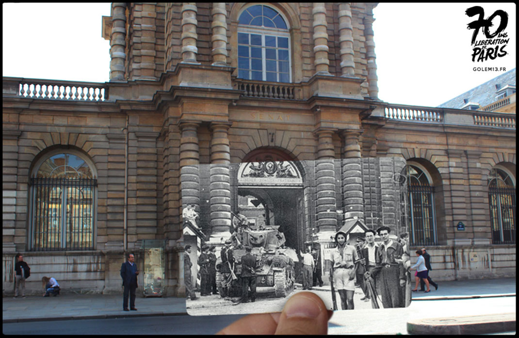 Le Palais du Sénat est libéré en fin d’après-midi le 25 août 1944 par l’action conjuguée de la 2ème DB et des FFI. Photo Roger-Viollet.