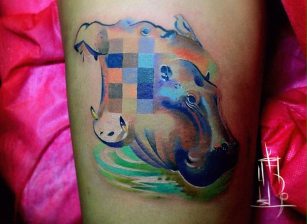 Tatouages-pixel-hippopotame